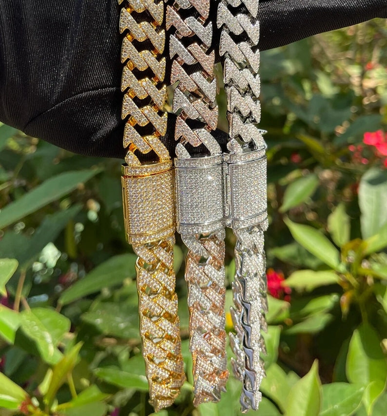 15MM Lightning Link Iced Out Diamond Necklace Chain – Luxury Hip Hop Jewelry for Men & Women