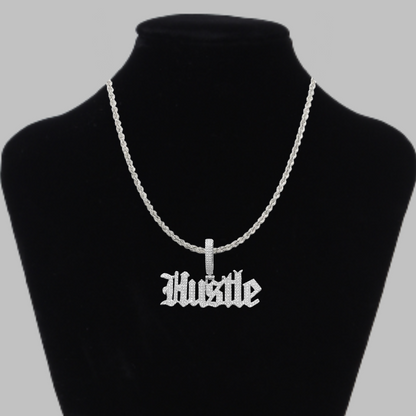 Hustle Iced Out Letter Diamond Pendant Necklace – Custom Hip Hop Jewelry for Men