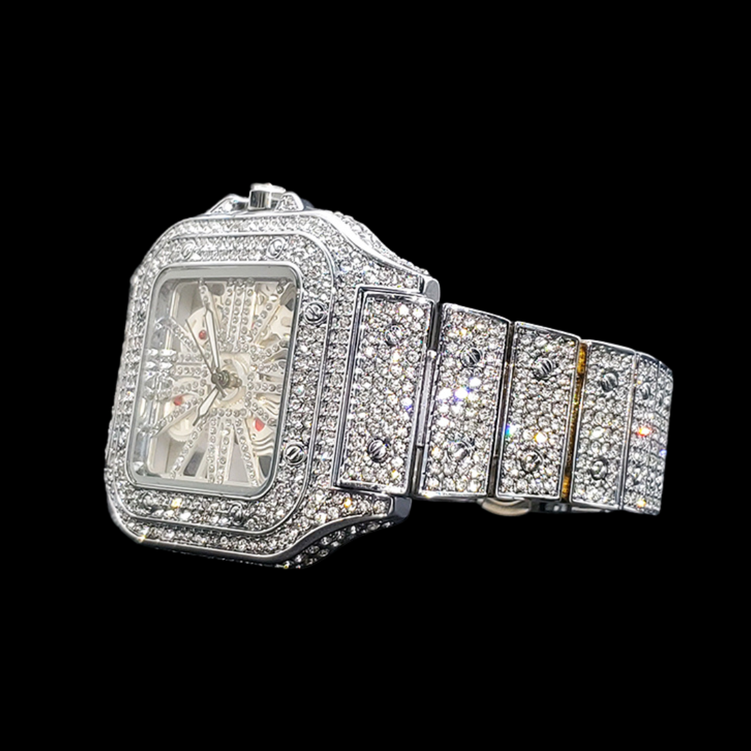 Skeleton Red Dial VVS Iced Out Diamond Designer Watch – Luxury Hip Hop Style