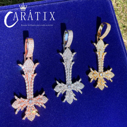 CARÁTIX Bubble Letter Upside Down Cross Pendant Necklace – Copper Hip Hop CZ Iced Out Jewelry for Men & Women