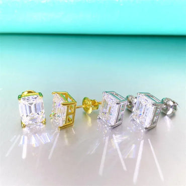 925 Silver Emerald Tone Moissanite Hip Hop Stud Earrings - CaratixJewelry