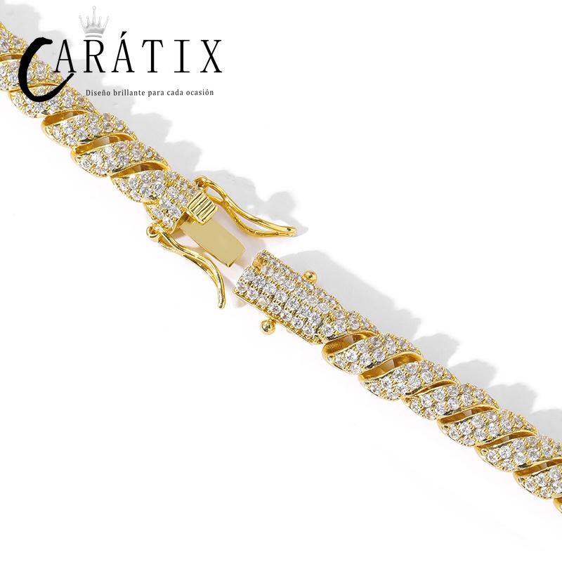 CARÁTIX Twist Rope Link Chain | 5A+ CZ Iced Out Hip Hop Necklace for Men (Gold Silver)