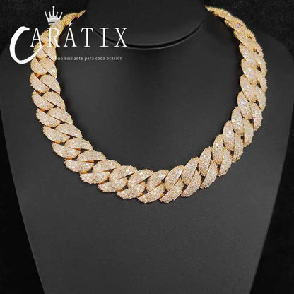 CARÁTIX 24mm 4 Row Cuban Link Chain Necklace – CZ Prong Iced Out Thick Brass Hip Hop Bling Jewelry for Men | Gift