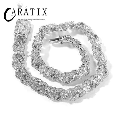 CARÁTIX – Iced Out Flower Infinity Round Cuban Link Chain Necklace | Hip Hop CZ Jewelry for Men & Women