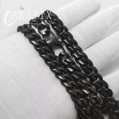 CARÁTIX - Nuoya 10mm Black Plated Stainless Steel Miami Cuban Link Necklace Cuban Chains for Men Women Valentine's Day Gift for Men & Girls & Boys Mothers' Day Gift #Springtok