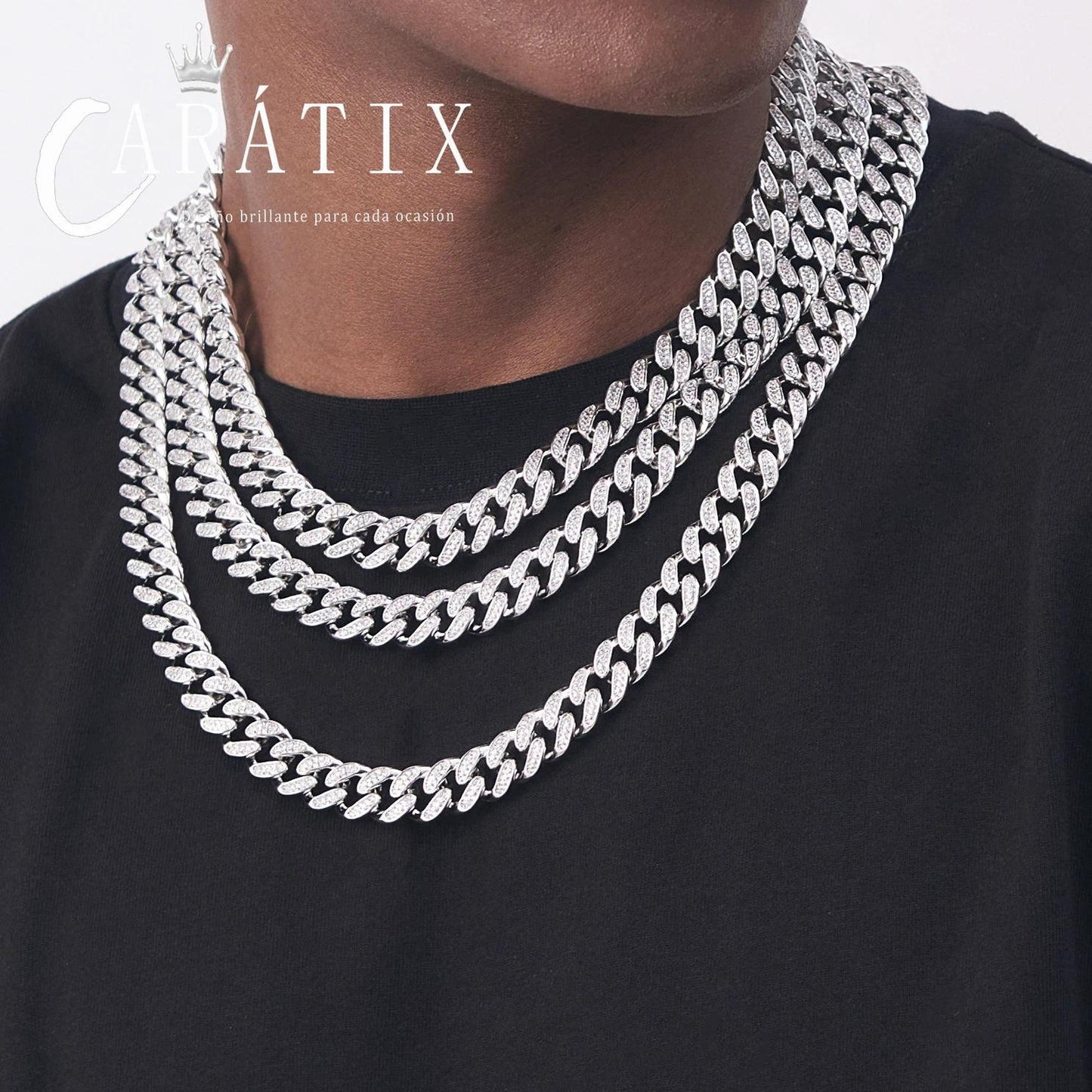 CARÁTIX 12mm Stainless Steel Cuban Link Chain Necklace – Rhinestone CZ Iced Out Hip Hop Jewelry for Men & Women | No Fade Design