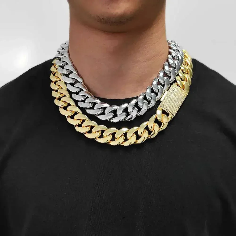 CARÁTIX 12mm/22mm Lock Miami Cuban Link Chain Necklace – 5A CZ Iced Out Hip Hop Bling Jewelry for Men | Brass Thick Design - CaratixJewelry