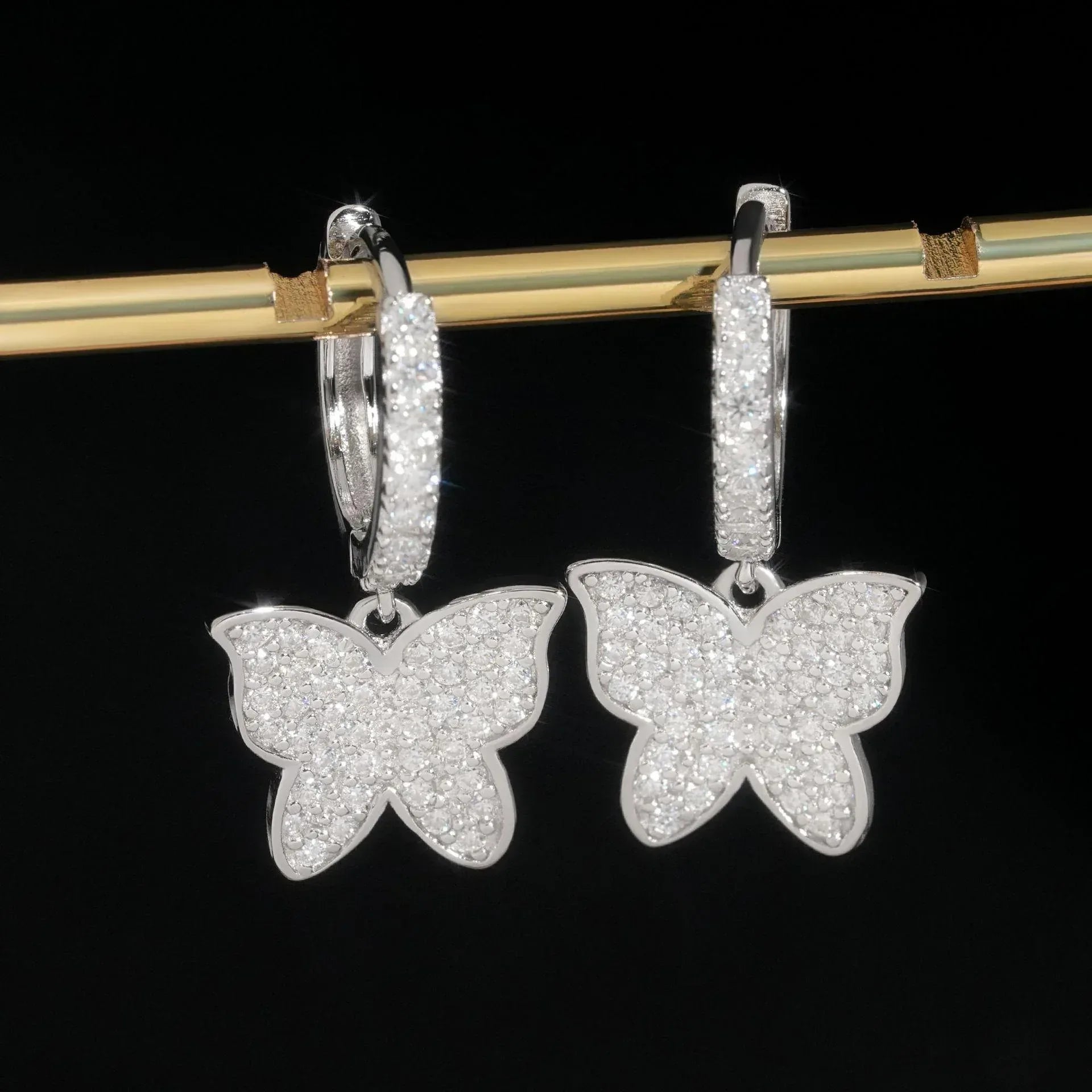 925 Silver Full Pavé Moissanite Butterfly Look Earrings for Women - CaratixJewelry