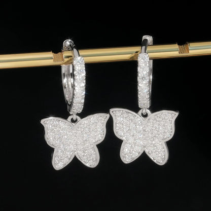 925 Silver Full Pavé Moissanite Butterfly Look Earrings for Women - CaratixJewelry