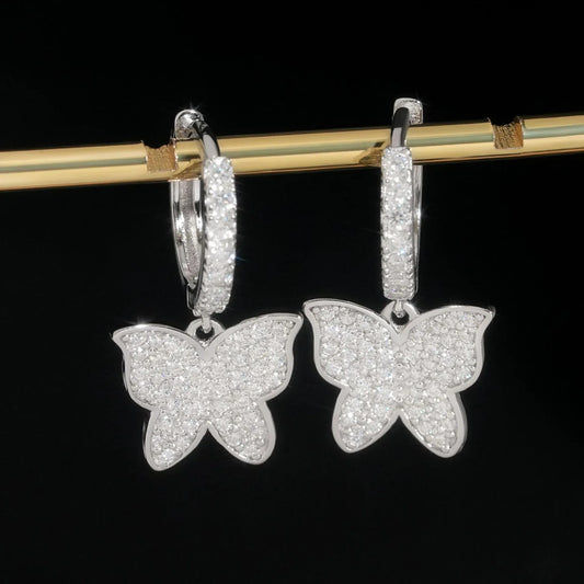 925 Silver Full Pavé Moissanite Butterfly Look Earrings for Women - CaratixJewelry