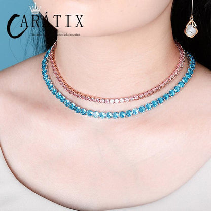 CARÁTIX Pink & Blue CZ Tennis Chain | 3–6mm Iced Out Hip Hop Necklace for Men & Women