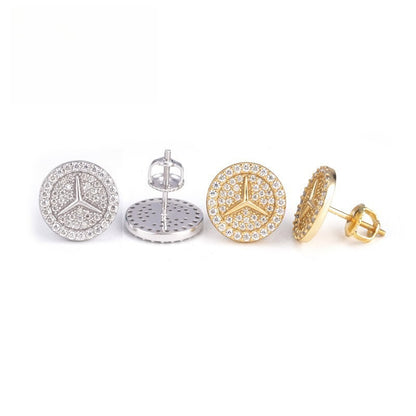 S925 Sterling Silver Mercedes Logo Moissanite Studs | Iced Out Car Earring | Caratix