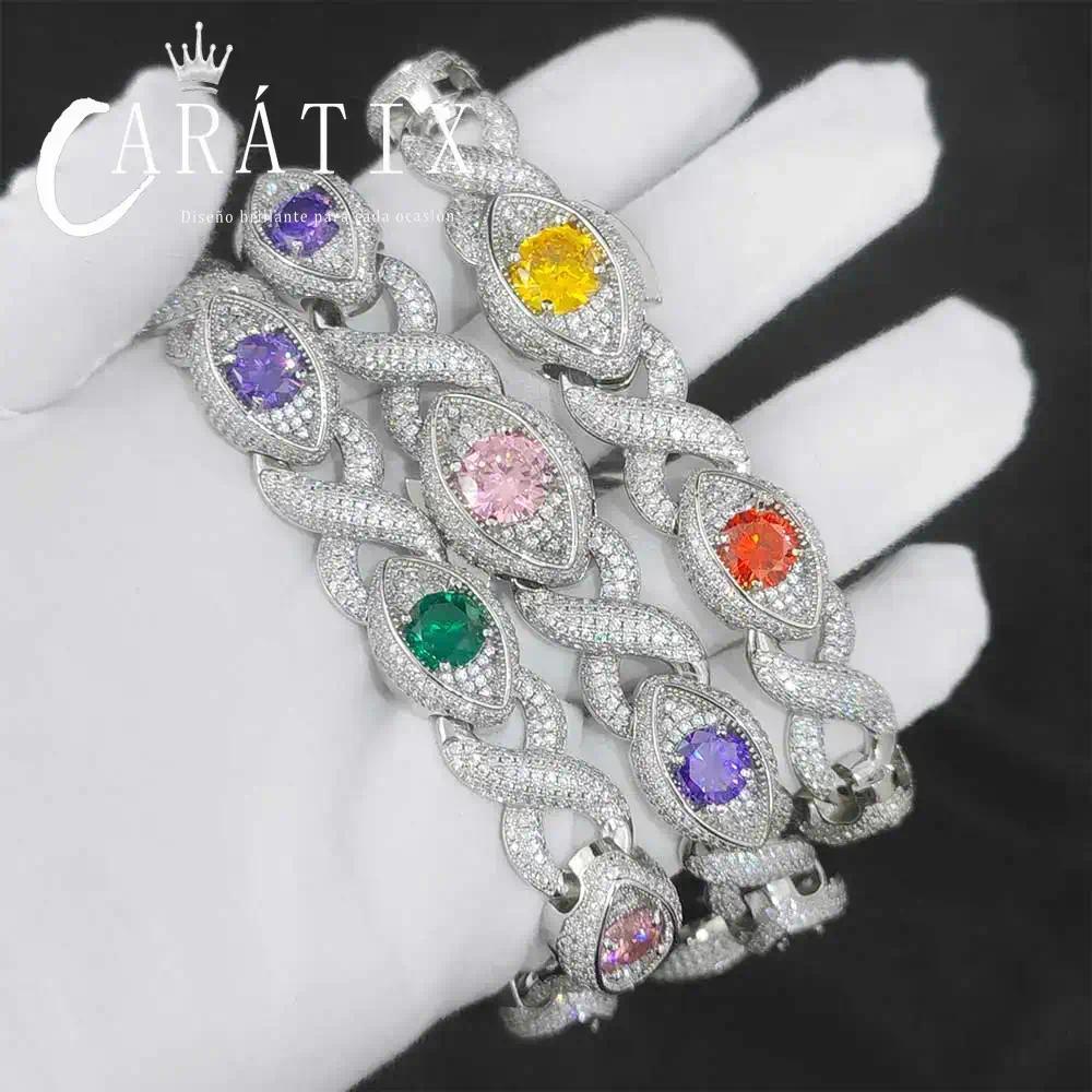 CARÁTIX Evil Eye Cuban Link Chain Necklace – CZ Color Zircon Iced Out Hip Hop Jewelry for Women & Men | White Bling Gift