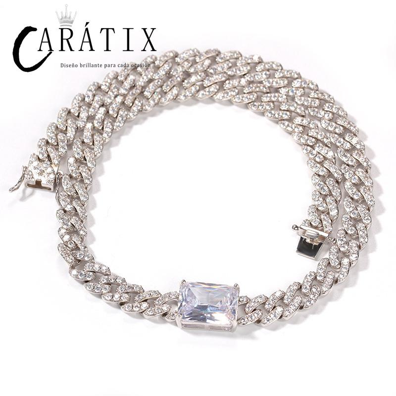 CARÁTIX Heart & Square CZ Iced Out Cuban Link Chain Necklace – AAA+ Claw Setting Hip Hop Bling Jewelry for Men & Women | Gift