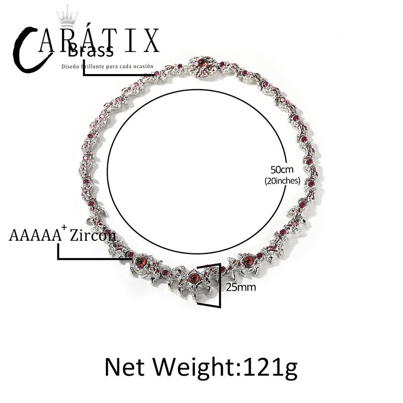 CARÁTIX Red Stone Eyes Thorns Link Chain Necklace – 5A+ CZ Iced Out Hip Hop Bling Jewelry for Men & Women | Rapper Gift
