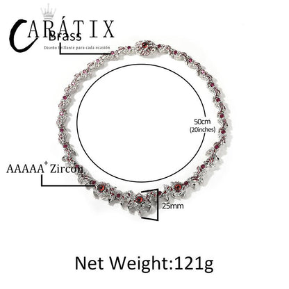 CARÁTIX Red Stone Eyes Thorns Link Chain Necklace – 5A+ CZ Iced Out Hip Hop Bling Jewelry for Men & Women | Rapper Gift