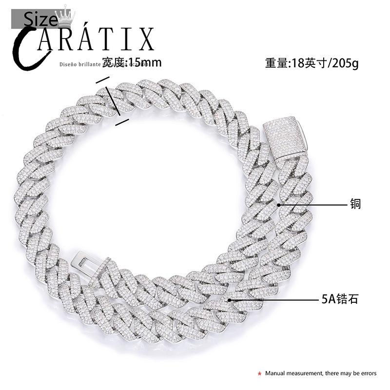 CARÁTIX 3 Row Iced Out Cuban Link Chain Necklace – Gold & Silver CZ Hip Hop Bling Jewelry for Men | Rapper Chain Gift