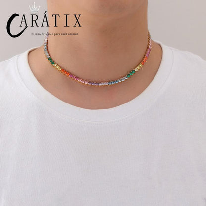 CARÁTIX Multicolor 5mm Tennis Chain | CZ Iced Out Hip Hop Choker Necklace for Men & Women