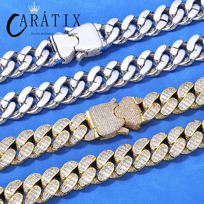 CARÁTIX 18mm Cuban Miami Chain | 5A+ CZ Iced Out Solid Round Hip Hop Necklace for Men
