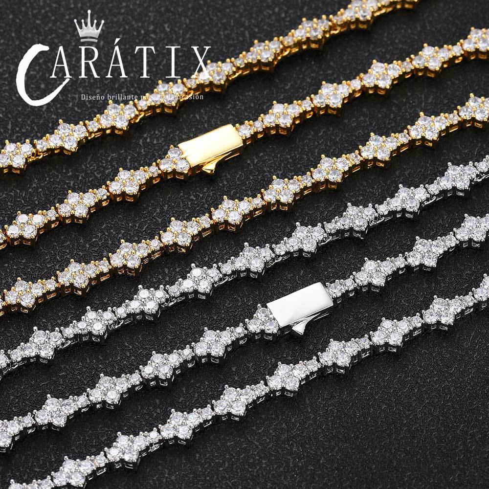 CARÁTIX - Hip Hop 6.5mm Spring Buckle Plane Tennis Chain Zircon Necklace Jewelry Women's Cross-border Men's Couple Bracelet / Necklace Valentine's Day Gift for Men & Girls & Boys Mothers' Day Gift #Springtok