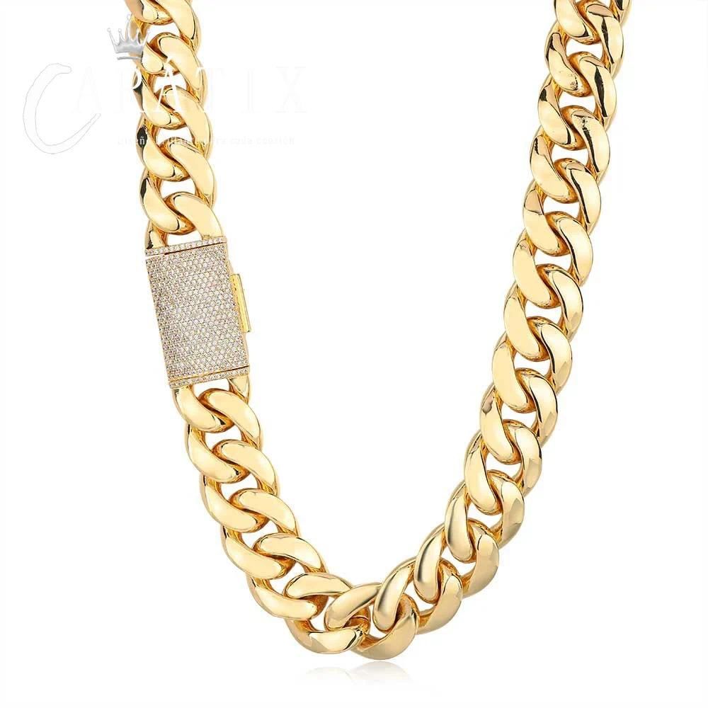 CARÁTIX 12mm/22mm Lock Miami Cuban Link Chain Necklace – 5A CZ Iced Out Hip Hop Bling Jewelry for Men | Brass Thick Design