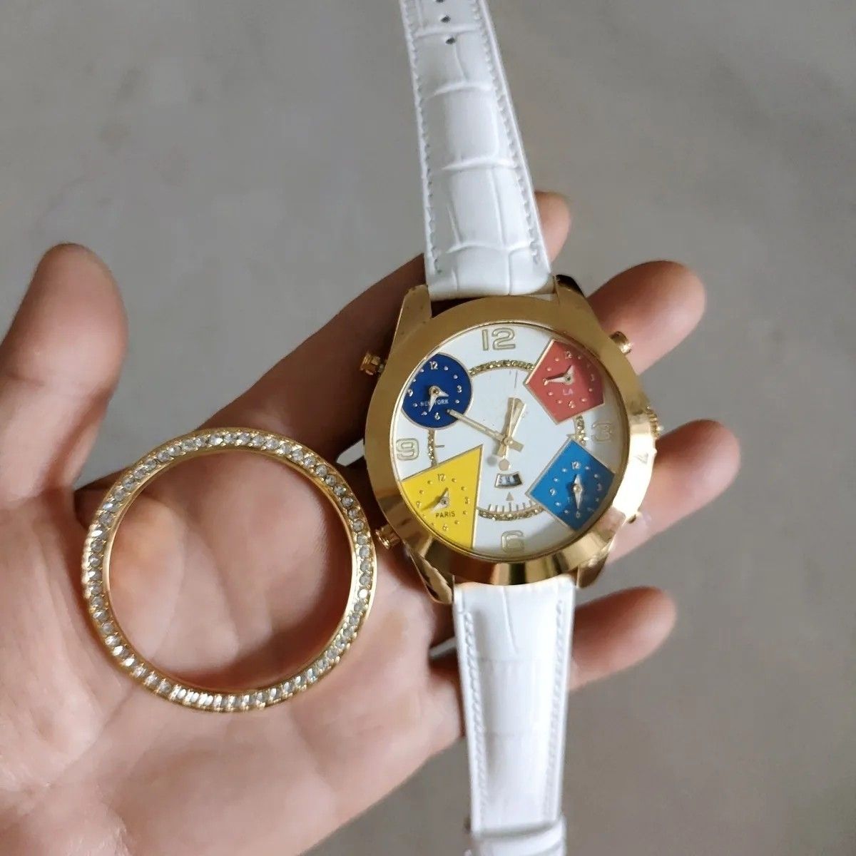 Iced Out Gold Watch Men's Multi-Function Leather | Caratix