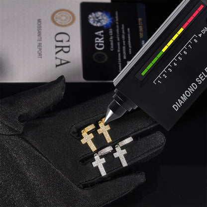 S925 Silver Cross Shape Moissanite Look Earrings for Men and Women - CaratixJewelry