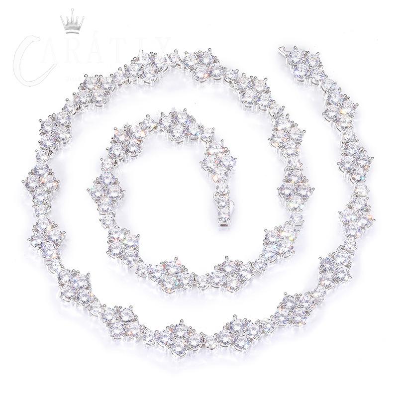 CARÁTIX - 12mm wide Hip Hop 5A+ CZ Stone Bling Iced Out Flower Tennis Link Chain Necklaces for Men Women Rapper Jewelry  Valentine's Day Gift for Men & Girls & Boys Mothers' Day Gift #Springtok