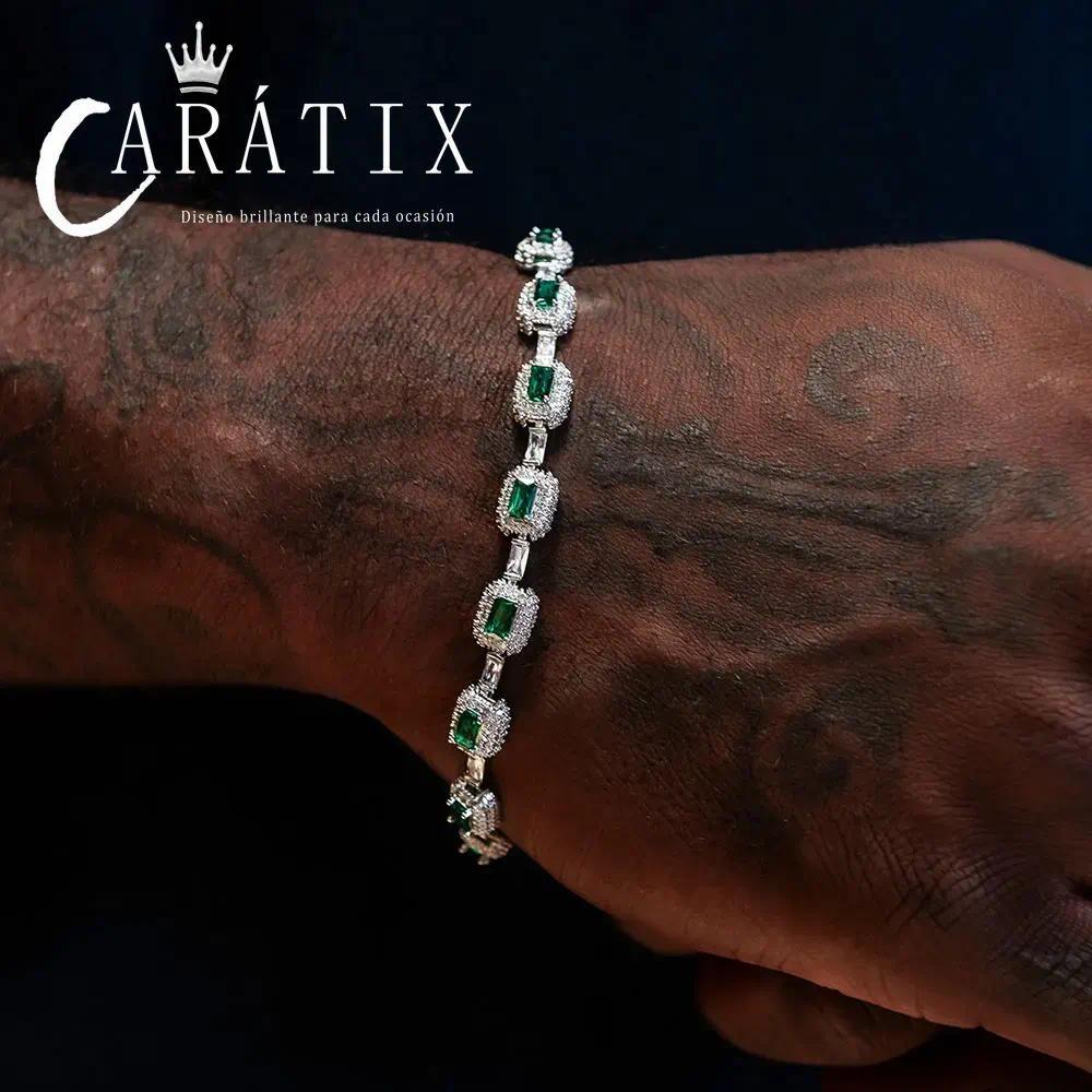 CARÁTIX - Fine Jewelry Bracelet With  7mm Iced Green Emerald Bracelet Gemstone Women Men Gift Valentine's Day Gift for Men & Girls & Boys Mothers' Day Gift #Springtok