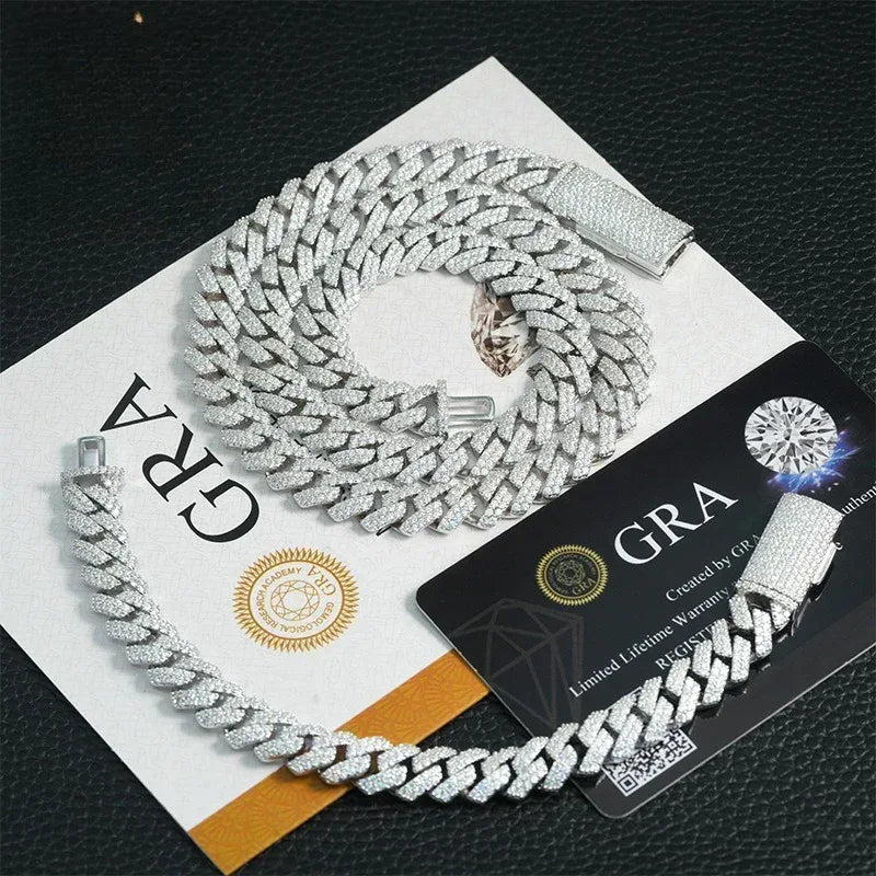 10mm Iced-Out Moissanite Cuban Link Bracelet/Necklace – S925 Sterling Silver -Cut Hip Hop Streetwear Jewelry - CaratixJewelry