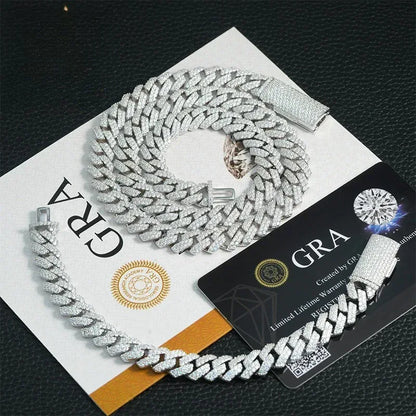 10mm Iced-Out Moissanite Cuban Link Bracelet/Necklace – S925 Sterling Silver -Cut Hip Hop Streetwear Jewelry - CaratixJewelry
