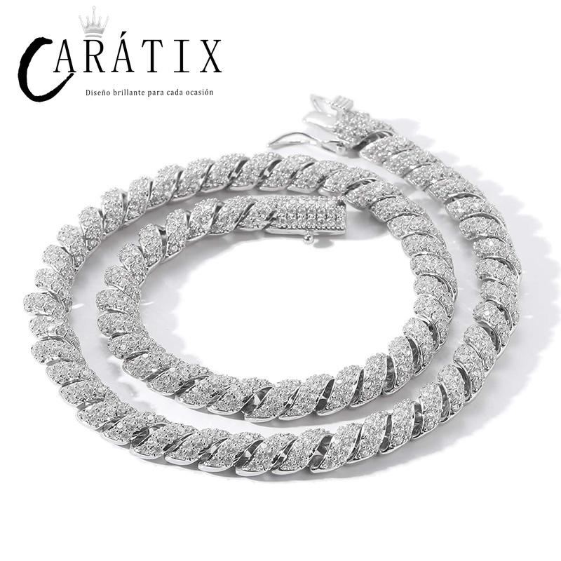 CARÁTIX Twist Rope Link Chain | 5A+ CZ Iced Out Hip Hop Necklace for Men (Gold Silver)