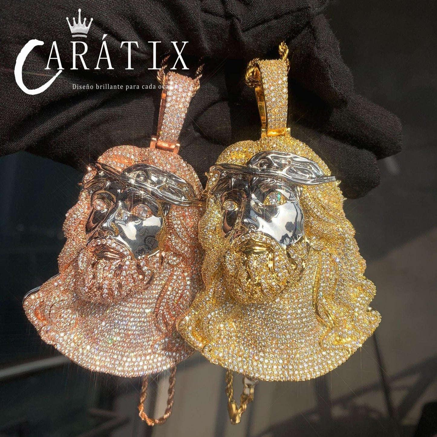 CARÁTIX -  Hip Hop Personality Inlaid Zircon Jesus Cuban Link Chain Men's Iced Out Pendant Necklace Fashion Versatile Trend Jewelry Accessories Valentine's Day Gift for Men & Girls & Boys Mothers' Day Gift #Springtok