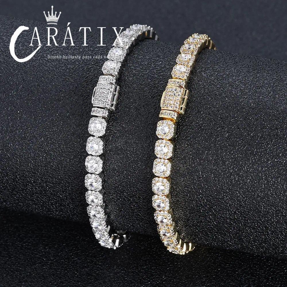 CARÁTIX - Women's Jewelry Bracelet Copper AAAAA Zircon 5mm Tennis Chain Gold/Silver Plated Flip Buckle Bracelet Valentine's Day Gift for Men & Girls & Boys Mothers' Day Gift #Springtok