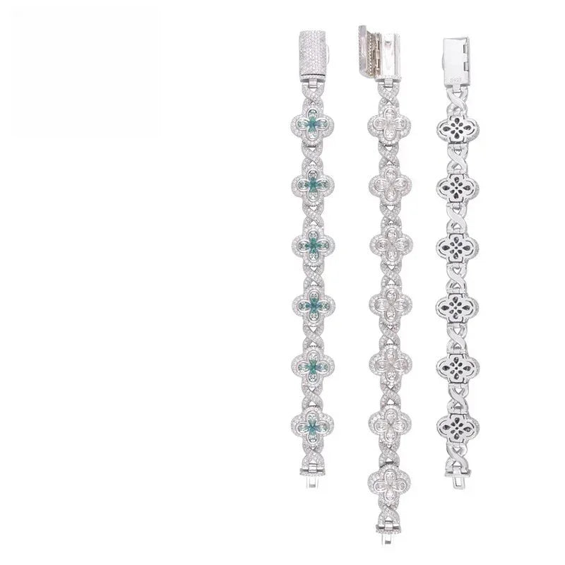 18mm Four-Leaf Clover Moissanite Cuban Link Bracelet – S925 Sterling Silver Iced-Out Hip Hop Streetwear Jewelry - CaratixJewelry