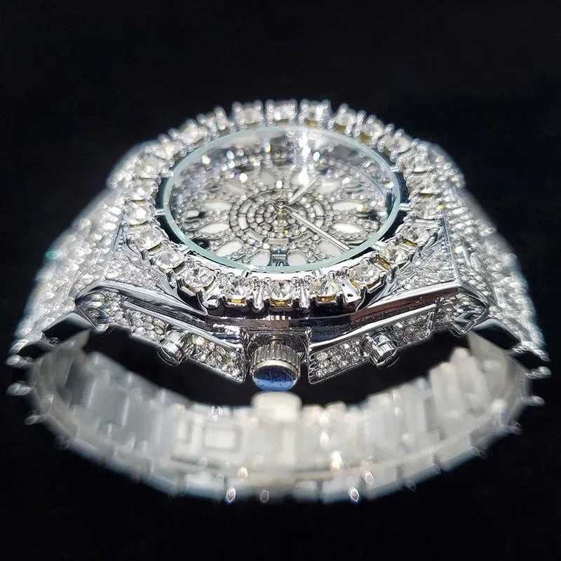Luxury Full Iced Bright Zircon Men's Watch | Hip Hop Quartz Wristwatch | Waterproof Luminous Reloj Hombre | Caratix - CaratixJewelry
