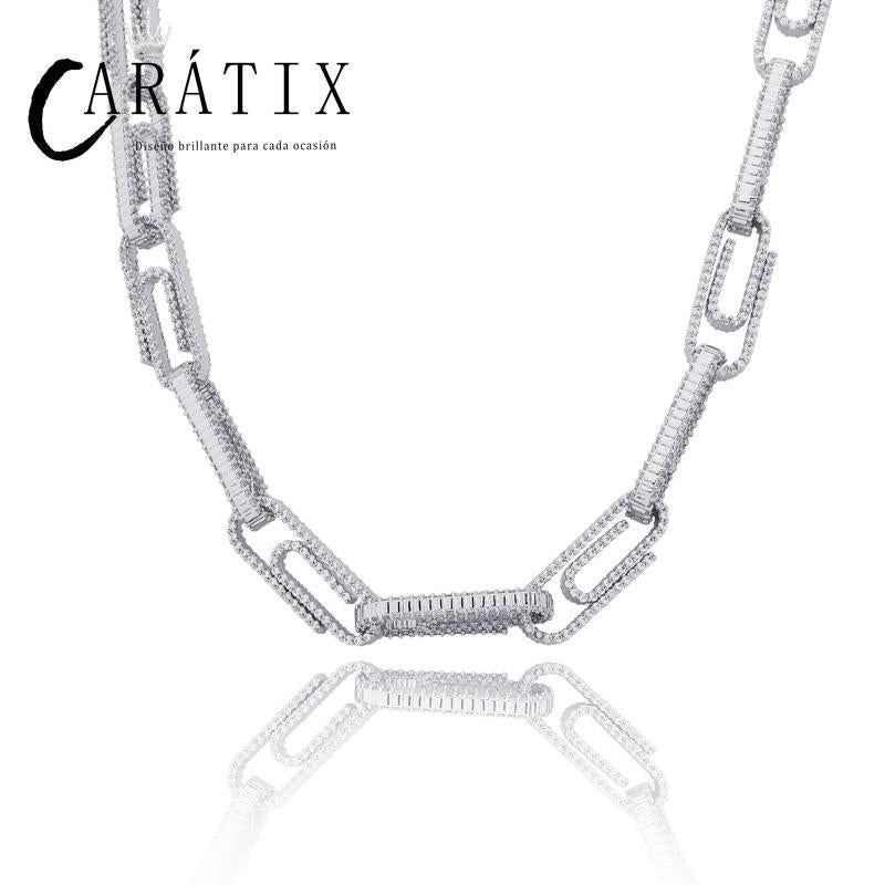 CARÁTIX AAA+ CZ Iced Out Pin Link Chain Necklace – Gold & Rose Hip Hop Bling Jewelry for Men & Women | Rapper Gift