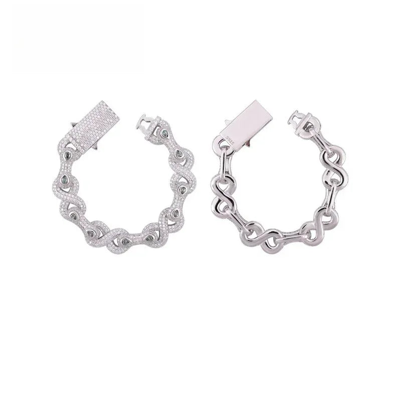 13mm Moissanite Figure-Eight Bracelet | S925 Silver Iced Out Hip Hop Jewelry - CaratixJewelry