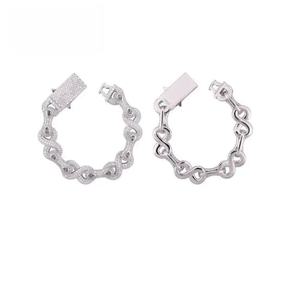 13mm Moissanite Figure-Eight Bracelet | S925 Silver Iced Out Hip Hop Jewelry - CaratixJewelry