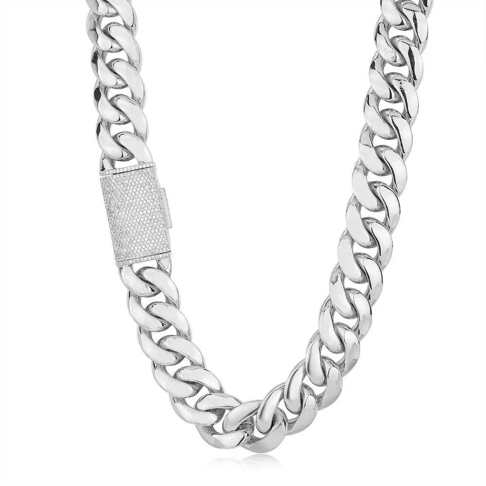CARÁTIX 12mm/22mm Lock Miami Cuban Link Chain Necklace – 5A CZ Iced Out Hip Hop Bling Jewelry for Men | Brass Thick Design - CaratixJewelry