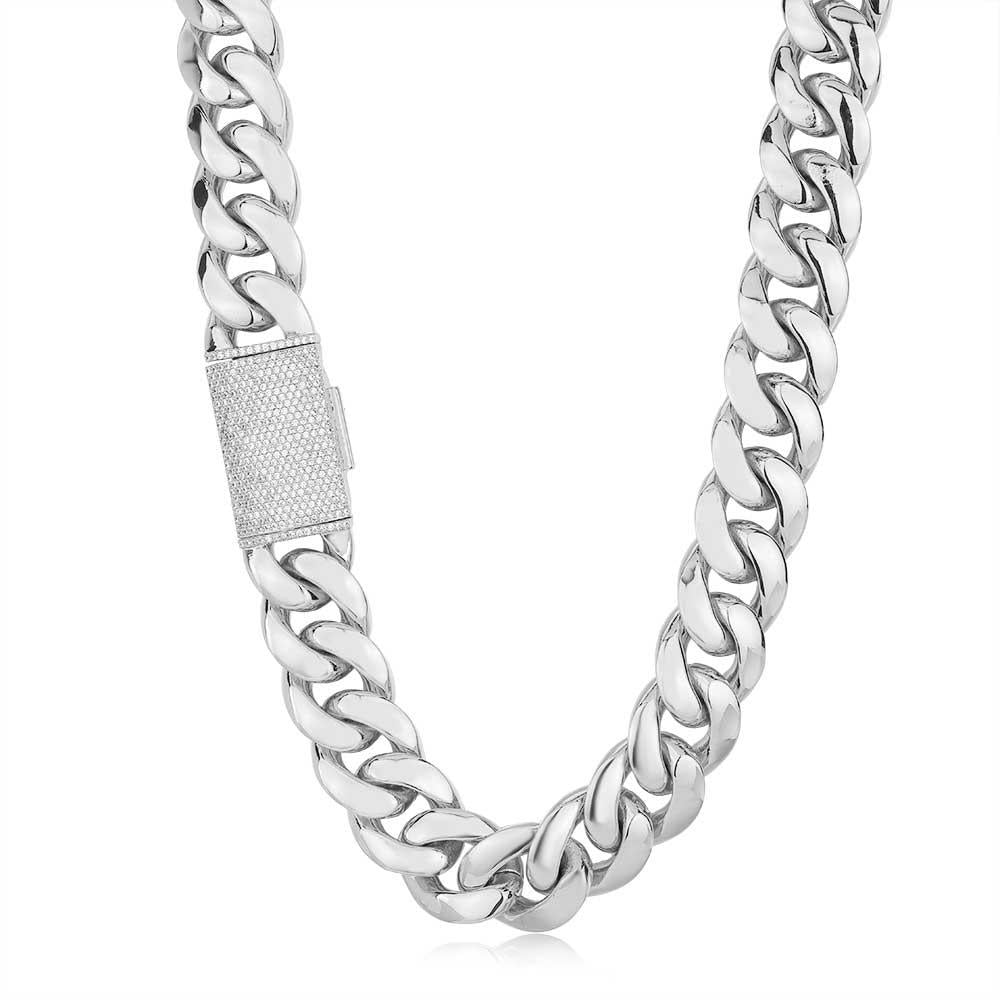 CARÁTIX 12mm/22mm Lock Miami Cuban Link Chain Necklace – 5A CZ Iced Out Hip Hop Bling Jewelry for Men | Brass Thick Design