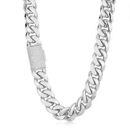 CARÁTIX 12mm/22mm Lock Miami Cuban Link Chain Necklace – 5A CZ Iced Out Hip Hop Bling Jewelry for Men | Brass Thick Design