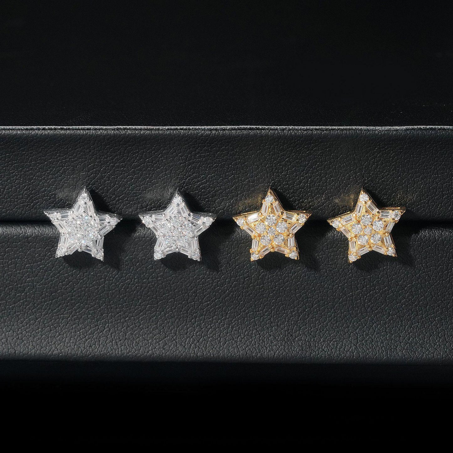 Creative Star Shape 925 Silver Moissanite Hip Hop Stud Earrings - CaratixJewelry