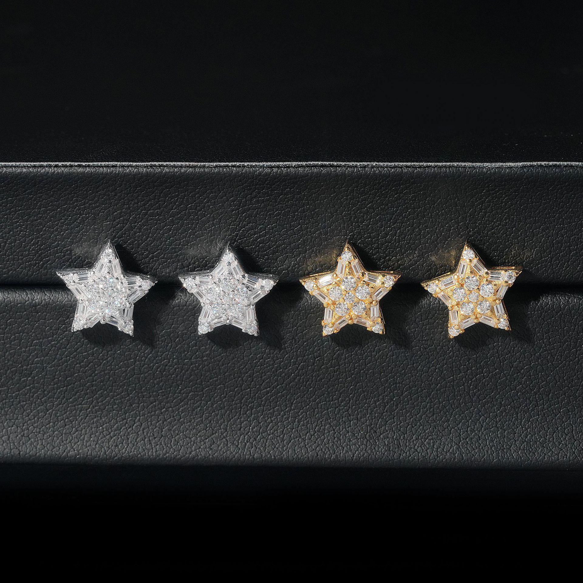 Creative Star Shape 925 Silver Moissanite Hip Hop Stud Earrings - CaratixJewelry