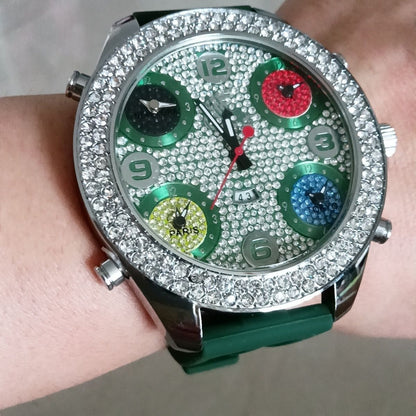 Iced Out Multi-Time Zone Watch Silicone Couple Band | Caratix