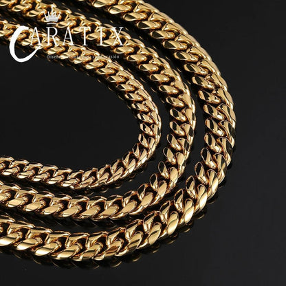 CARÁTIX -  Men Fashion Cuban Link Necklace Stainless Steel PVD Plated 8/10/12/14mm Cuban Chain Jewellery Personalized Free Laser Logo Valentine's Day Gift for Men & Girls & Boys Mothers' Day Gift #Springtok