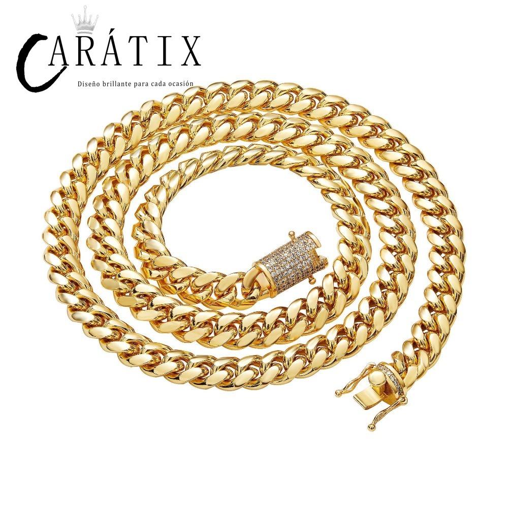 CARÁTIX 10MM Stainless Steel Miami Cuban Chain Necklace – Hip Hop Iced Out Jewelry with CZ Zircon for Men & Women
