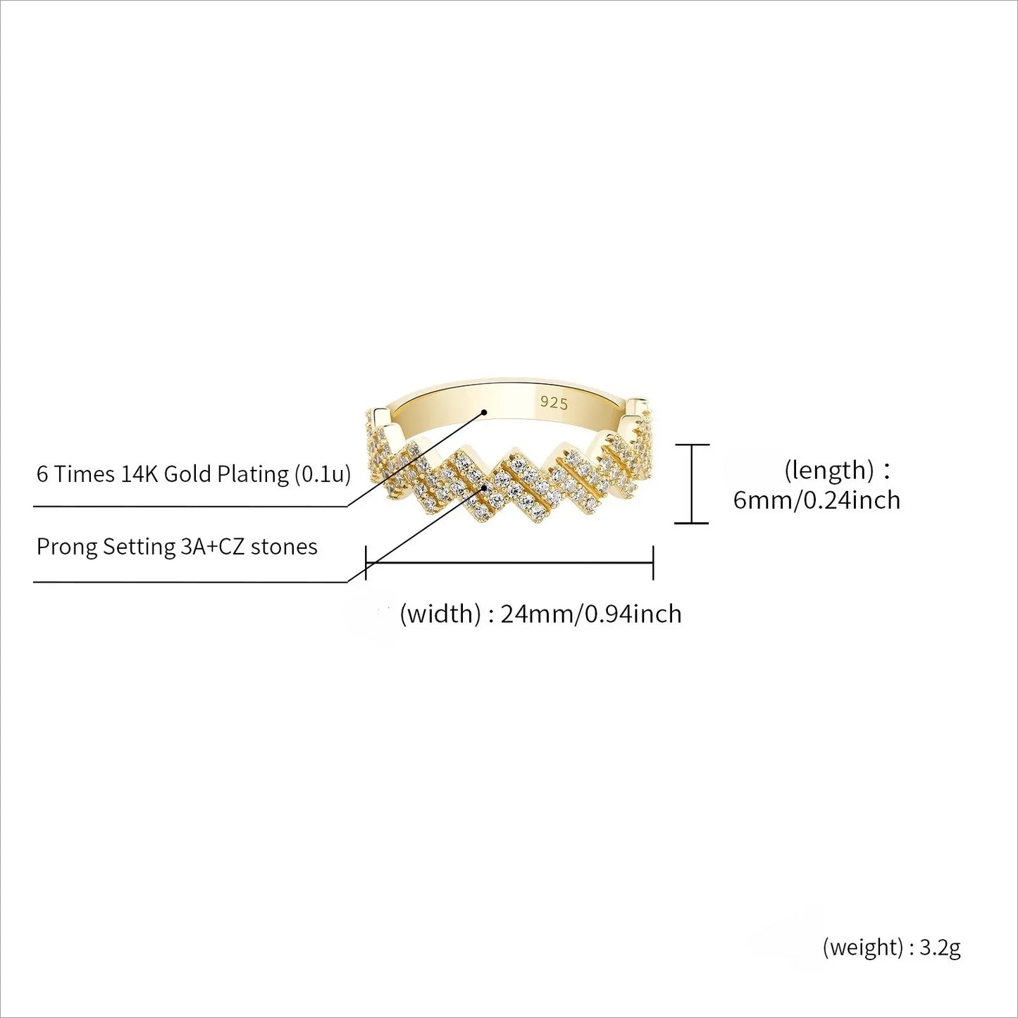S925 Sterling Silver Wavy Band | Iced Out Ripple Ring | Caratix