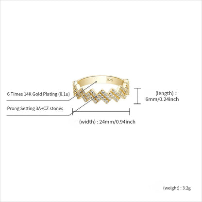 S925 Sterling Silver Wavy Band | Iced Out Ripple Ring | Caratix