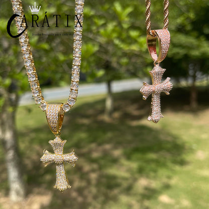 CARÁTIX Iced Out Cross Pendant Necklace – CZ Hip Hop Jewelry for Women & Men